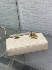 DIOR 25S SMALL LADY D-JOY 22 IN BEIGE LAMBSKIN GOLD HARDWRE
