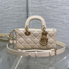 DIOR 25S SMALL LADY D-JOY 22 IN BEIGE LAMBSKIN GOLD HARDWARE