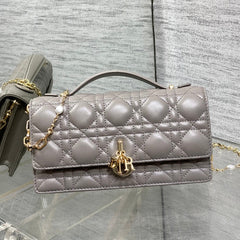 DIOR 25S DIOR TALK PHONE POUCH 21 IN DIRTY LILAC CANNAGE LAMBSKIN GOLD HARDWRE