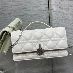 DIOR 25S DIOR TALK PHONE POUCH 21 IN WHITE CANNAGE LAMBSKIN SILVER HARDWARE