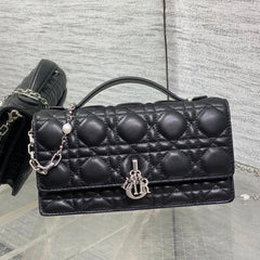 DIOR 25S DIOR TALK PHONE POUCH 21 IN BLACK CANNAGE LAMBSKIN SILVER HARDWARE