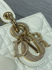 DIOR 25S SMALL LADY D‑JOY BAG 22 IN IVORY CALFSKIN GOLD HARDWARE