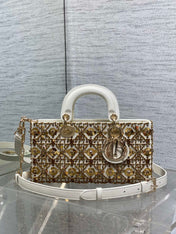 DIOR 25S SMALL LADY - JOY BAG 26 IN LATTE CANNAGE CALFSKIN WITH SPARKLING
