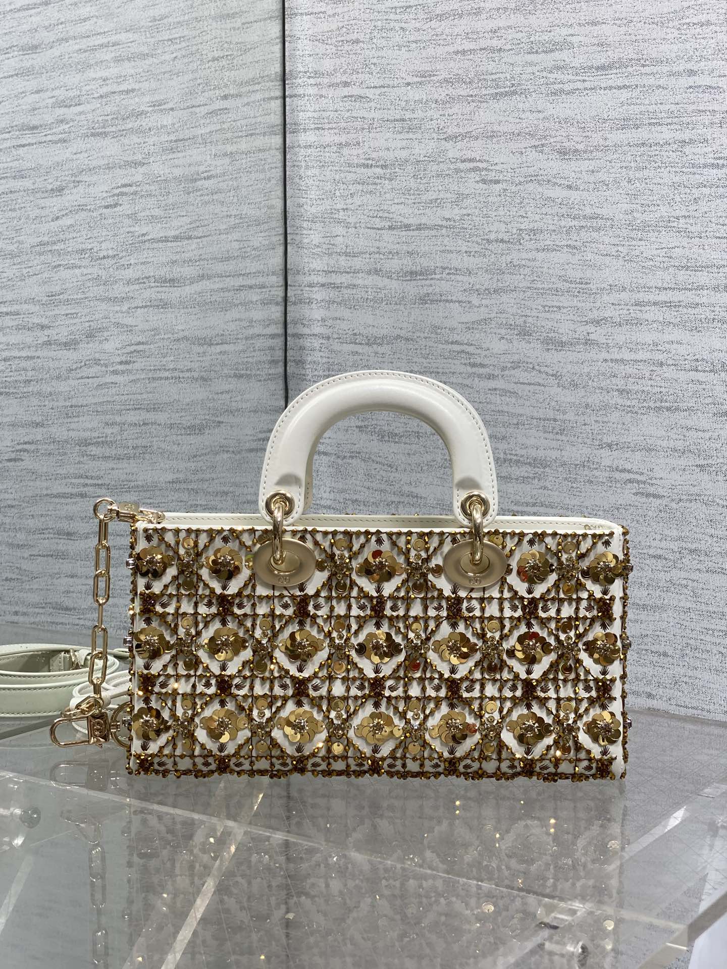 DIOR 25S SMALL LADY - JOY BAG 26 IN LATTE CANNAGE CALFSKIN WITH SPARKLING