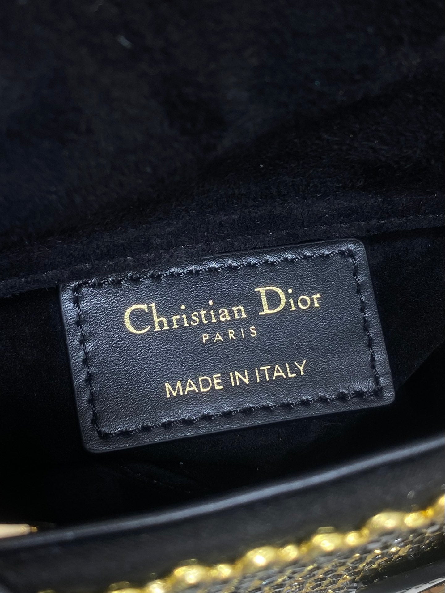 DIOR 25S MINI LADY D-LITE BAG 12 IN BLACK CANVAS AND CALFSKIN CRYSTAL-STUDDED