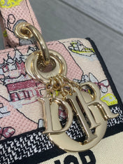 DIOR 25S SMALL LADY D-LITE BAG 24 IN PINK CANVAS DIOR BUTTERFLY