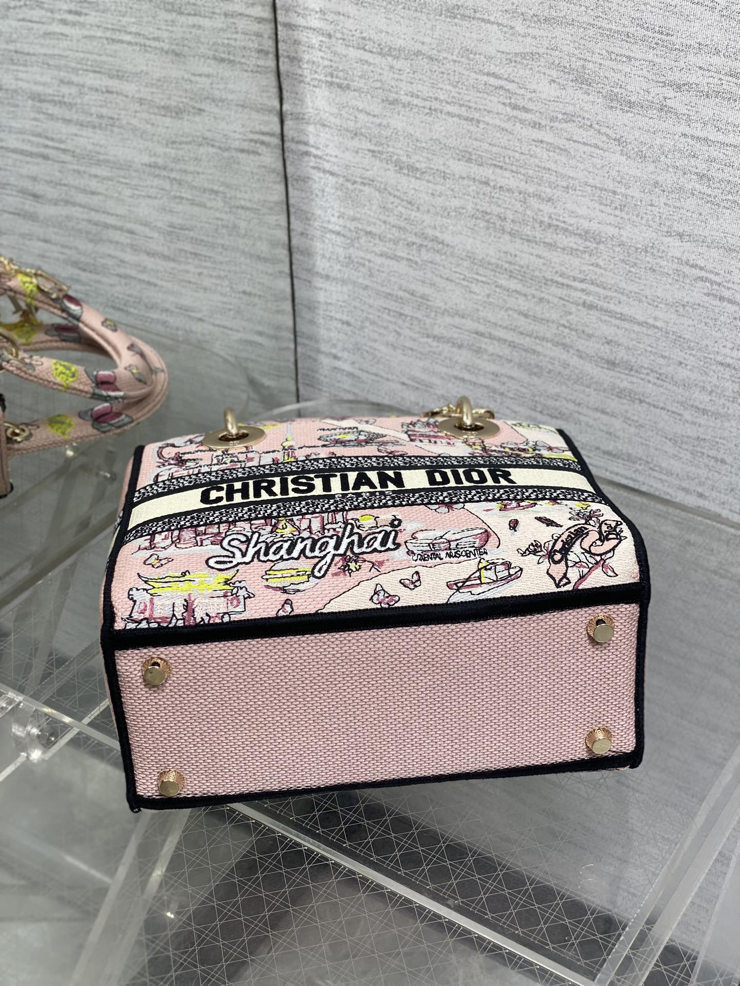 DIOR 25S SMALL LADY D-LITE BAG 24 IN PINK CANVAS DIOR BUTTERFLY