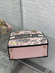 DIOR 25S SMALL LADY D-LITE BAG 24 IN PINK CANVAS DIOR BUTTERFLY