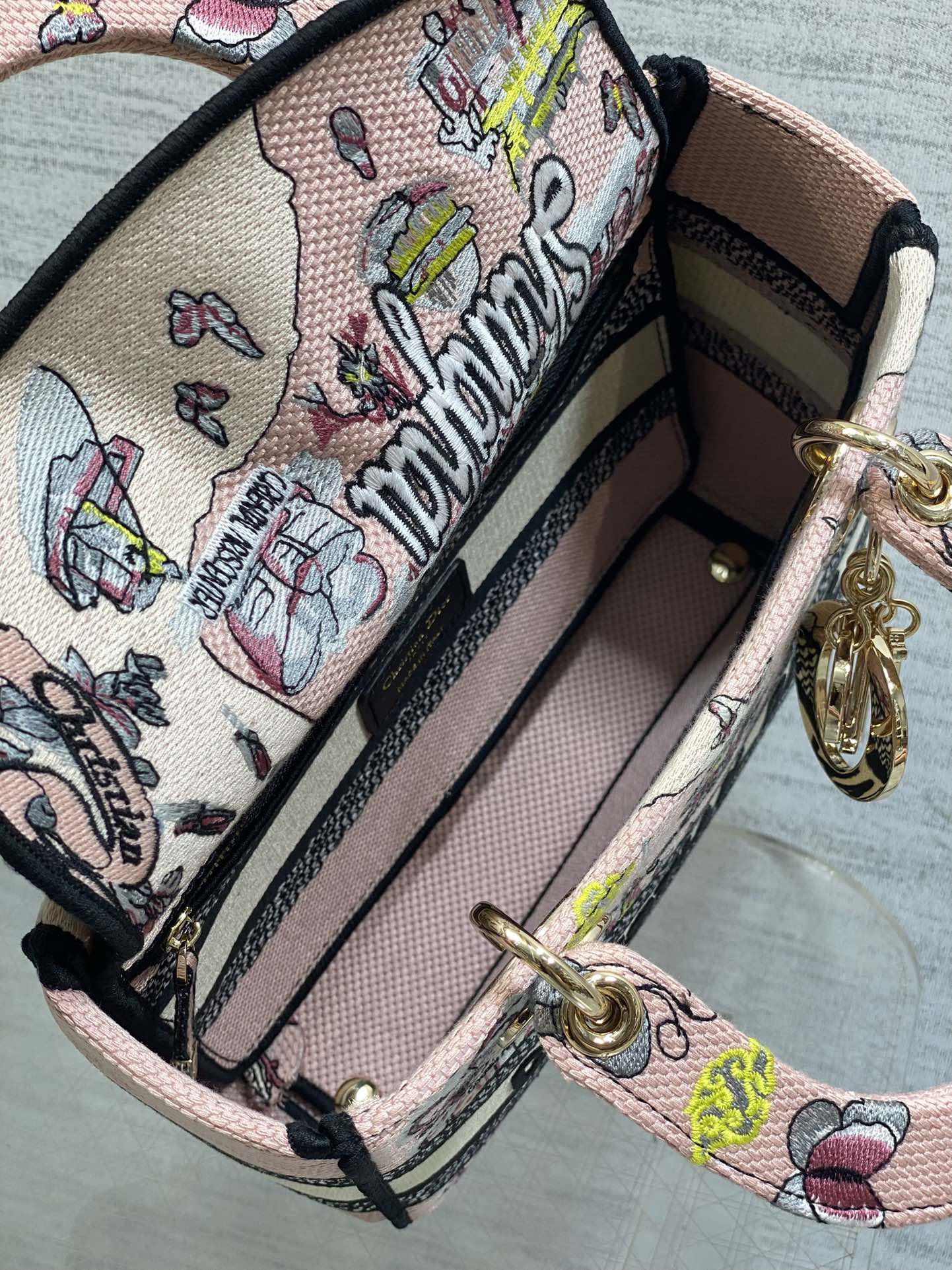DIOR 25S SMALL LADY D-LITE BAG 24 IN PINK CANVAS DIOR BUTTERFLY