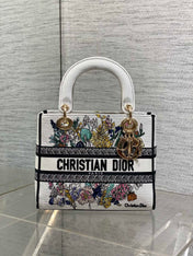 DIOR 25S SMALL LADY D-LITE BAG 24 IN WHITE DIOR FLOWERS CALENDAR ALLOVER EMBROIDERY