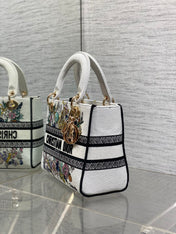 DIOR 25S SMALL LADY D-LITE BAG 24 IN WHITE DIOR FLOWERS CALENDAR ALLOVER EMBROIDERY