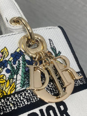 DIOR 25S SMALL LADY D-LITE BAG 24 IN WHITE DIOR FLOWERS CALENDAR ALLOVER EMBROIDERY