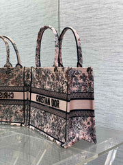 DIOR 25S LUCKY MEDIUM DIOR BOOK TOTE 36 IN PINK MULTICOLOR DIOR FLOWERS CALENDAR ALLOVER EMBROIDERY