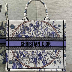 DIOR 25S LARGE BOOK TOTE 42 IN WHITE AND PURPLE DIOR NIGHT OF DREAMS EMBROIDERY