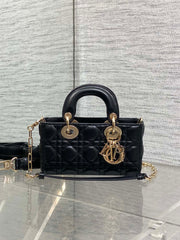 DIOR 25S MICRO LADY D-JOY 19 IN BLACK CALFSKIN GOLD HARDWARE