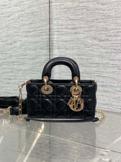 DIOR 25S MICRO LADY D-JOY 19 IN BLACK CALFSKIN GOLD HARDWRE