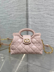 DIOR 25S JOLIE TOP HANDLE MINI BAG 18 IN BABY PINK CALFSKIN GOLD HARDWARE