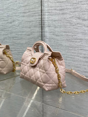 DIOR 25S JOLIE TOP HANDLE MINI BAG 18 IN BABY PINK CALFSKIN GOLD HARDWARE