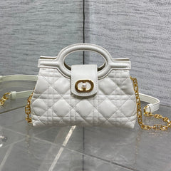 DIOR 25S JOLIE TOP HANDLE MINI BAG 18 IN WHITE CALFSKIN GOLD HARDWARE