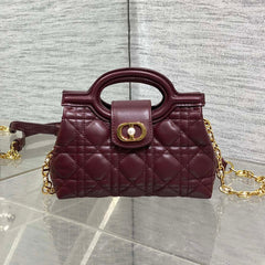 DIOR 25S JOLIE TOP HANDLE MINI BAG 18 IN BURGUNDY CALFSKIN GOLD HARDWRE