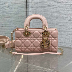 DIOR 25S MICRO LADY D-JOY 19 IN BABY PINK CALFSKIN GOLD HARDWARE