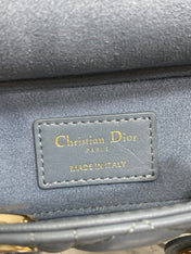 DIOR 25S SMALL LADY D‑JOY BAG 19 IN STEEL BLUE GRAY CANNAGE CALFSKIN GOLD HARDWRE