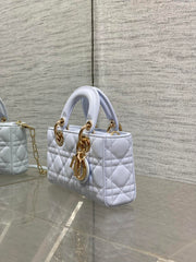 DIOR 25S SMALL LADY D‑JOY BAG 19 IN LIGHT BLUE CANNAGE CALFSKIN GOLD HARDWRE