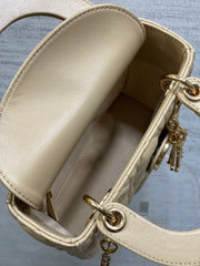 DIOR 25S MINI LADY DIOR BAG 17 IN BISCUIT CALFSKIN CHARM CRYSTAL EMBELLISHMENTS