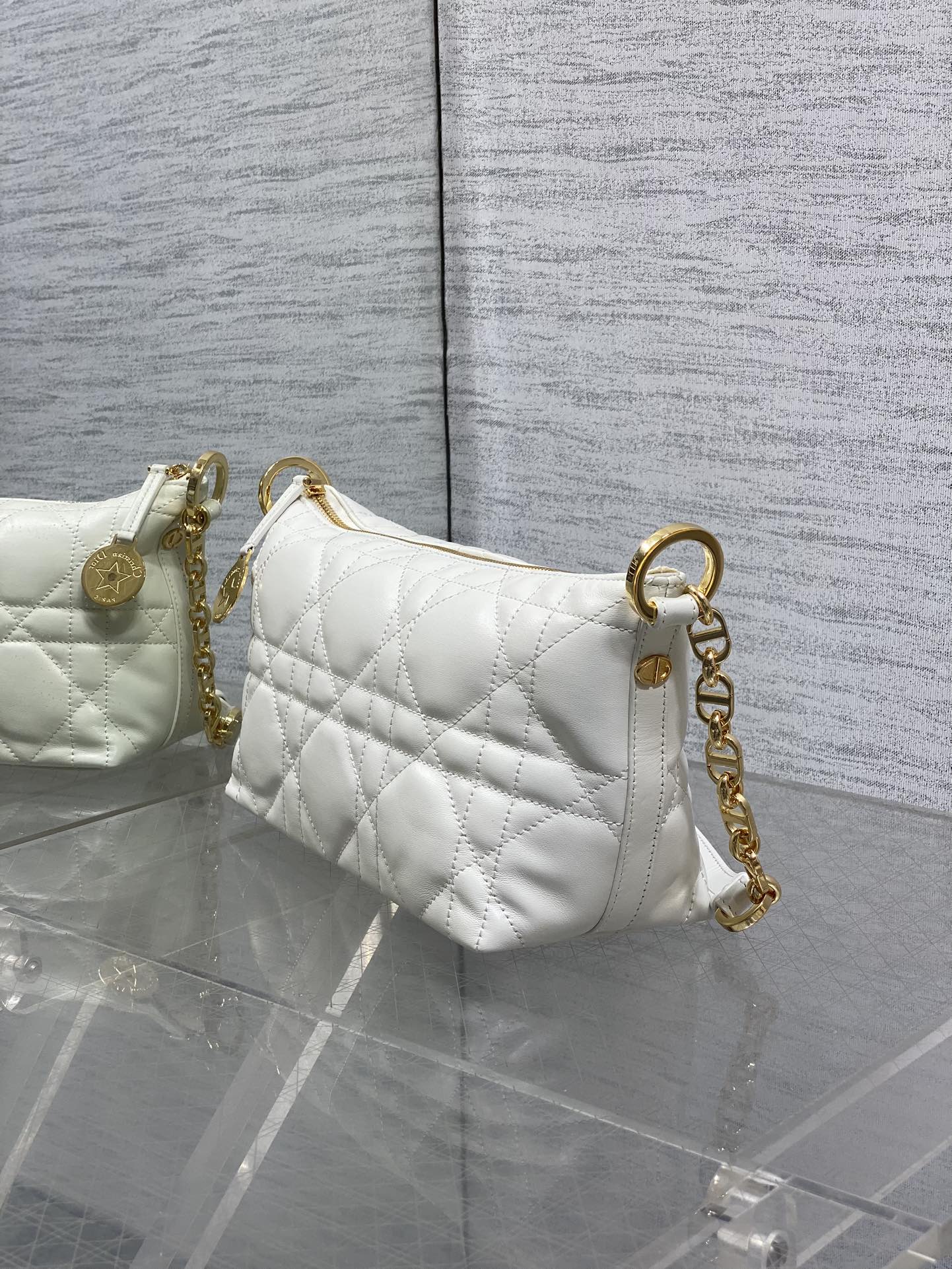 DIOR 25S STAR HOBO BAG 28 IN LATTE MACROCANNAGE CALFSKIN WITH CHAIN