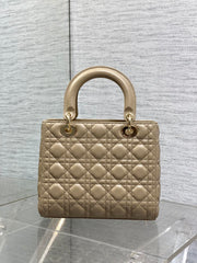 DIOR 25S MEDIUM LADY BAG 24 IN POWDER BEIGE CALFSKIN GOLD HARDWARE