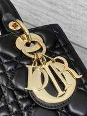 DIOR 25S MEDIUM LADY BAG 24 IN BLACK CALFSKIN GOLD HARDWRE