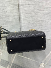 DIOR 25S MEDIUM LADY BAG 24 IN BLACK CALFSKIN GOLD HARDWRE