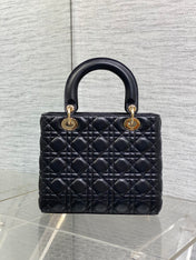 DIOR 25S MEDIUM LADY BAG 24 IN BLACK CALFSKIN GOLD HARDWRE
