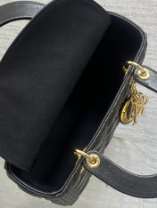 DIOR 25S MEDIUM LADY BAG 24 IN BLACK CALFSKIN GOLD HARDWRE