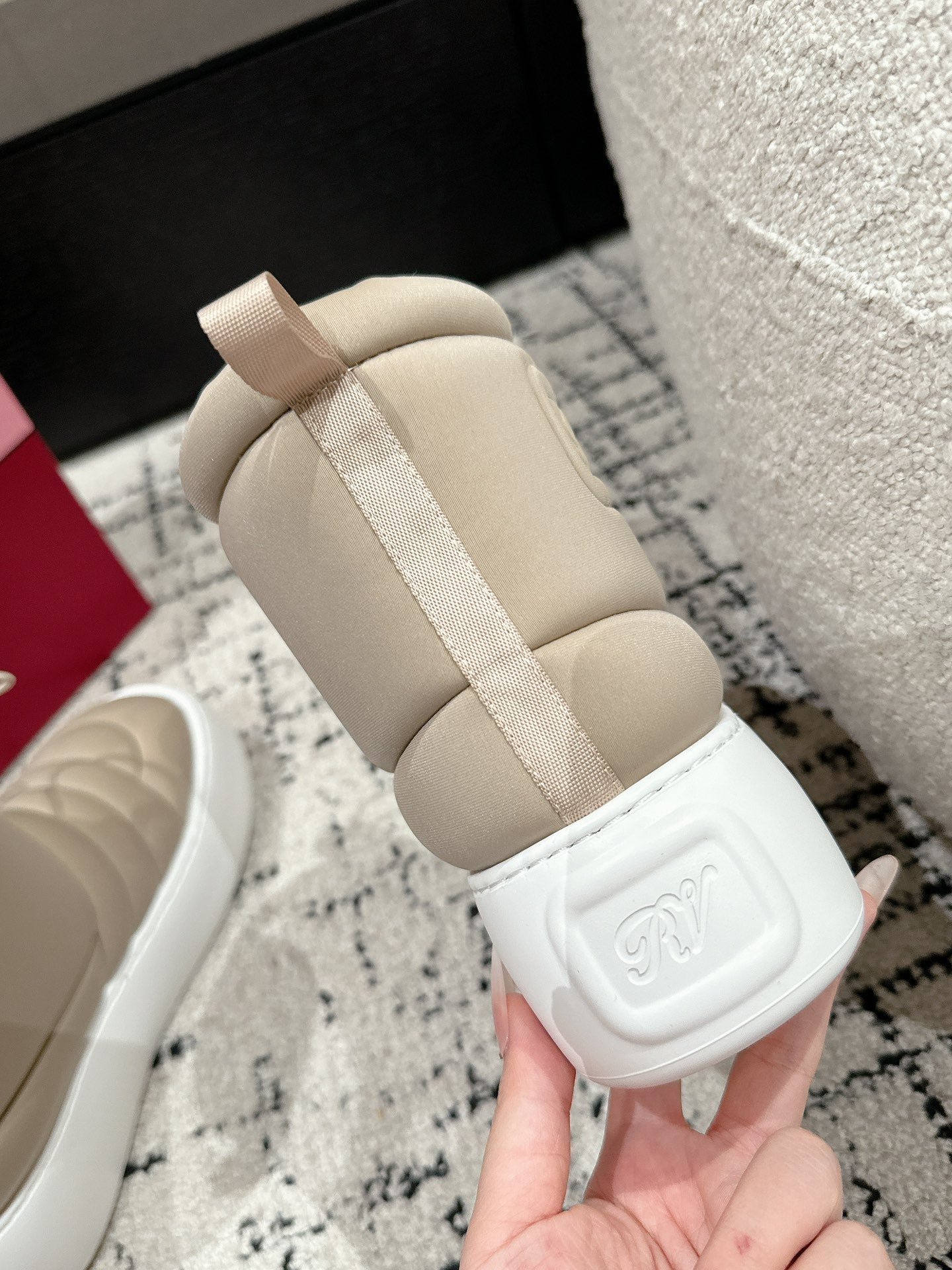 VIV' UP ANKLE BOOTS IN BEIGE TECHNICAL FABRIC FLEECE LINING