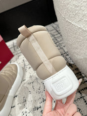 VIV' UP ANKLE BOOTS IN BEIGE TECHNICAL FABRIC FLEECE LINING