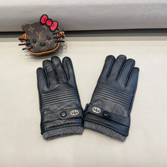 TOUCHSCREEN GLOVES IN BLACK LAMBSKIN MIX WOOL 327782