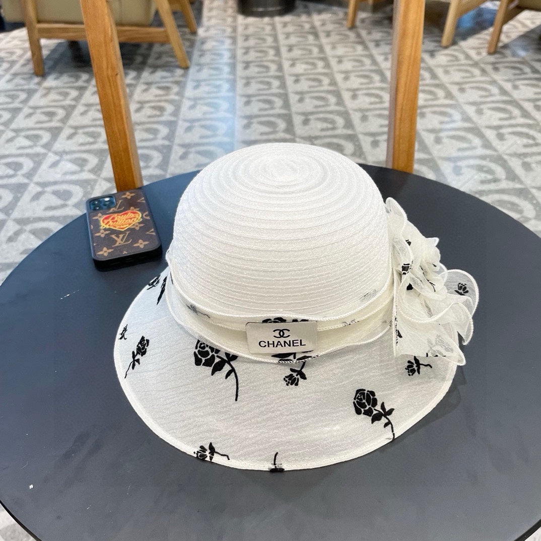 STRAW HAT WITH CHIFFON FLOWER WHITE 672758