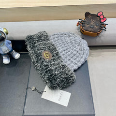 BEANIE HAT IN COIN GRAY WOOL AND FLEECE 399545