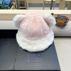FISHERMAN HAT IN PINK MIX WHITE WOOL AND RABBIT FUR 409760