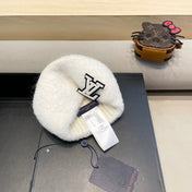 KNITTED BEANIE HAT IN WHITE WOOL AND RABBIT FUR 413354