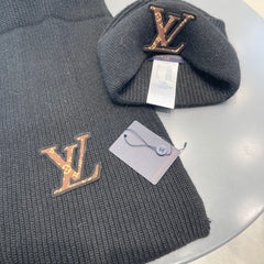 SET CLASSIC SCARF AND HAT IN BLACK WOOL 414785