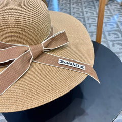 WIDE BRIM STRAW HAT WITH BOW BROWN 672705