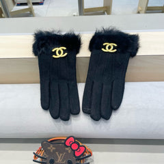 GLOVES IN BLACK WOOL AND RABBIT FUR 417168