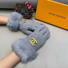 GLOVES IN COOL GRAY WOOL AND RABBIT FUR 417170
