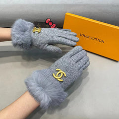 GLOVES IN COOL GRAY WOOL AND RABBIT FUR 417170