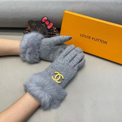 GLOVES IN COOL GRAY WOOL AND RABBIT FUR 417170