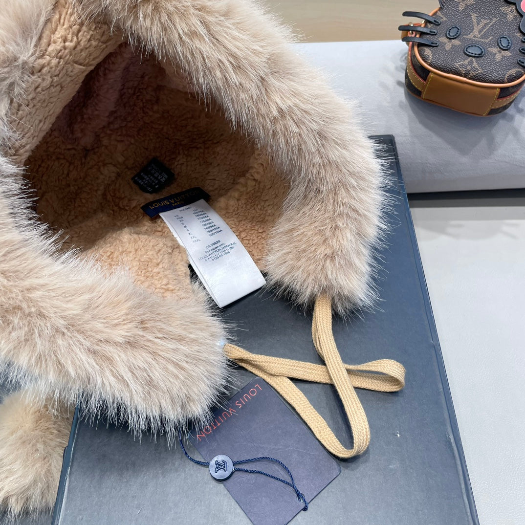 BEANIE HAT IN SAND BEIGE FLEECE AND WOOL 424307