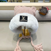 KNITTED BEANIE HAT IN LIGHT PINK WOOL WITH JAPANESE CAT EARS 421258