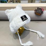 KNITTED BEANIE HAT IN WHITE WOOL WITH JAPANESE CAT EARS 421259